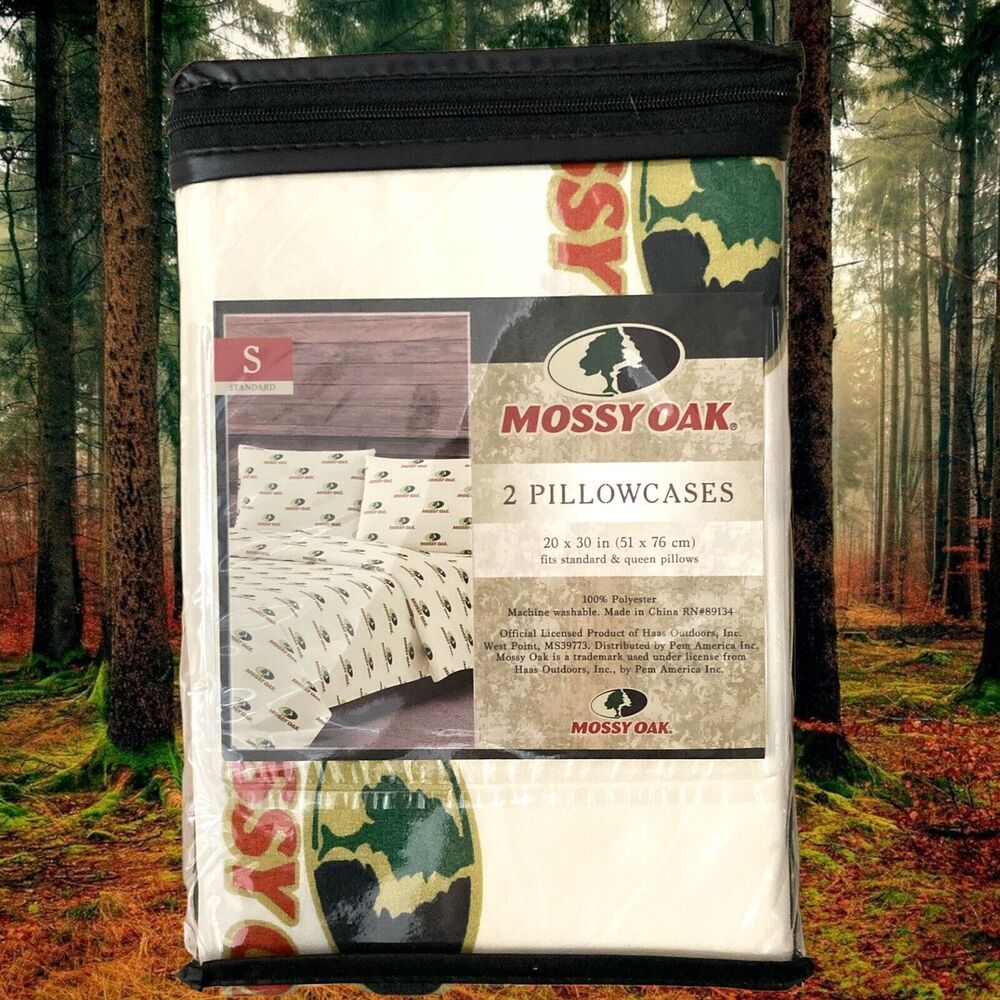 2 Mossy Oak Standard Soft Pillowcases Logo Print Cabin Cottage Hunter Gift